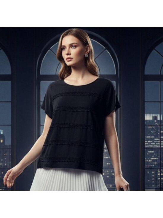 Talbots Tops - Women's Talbots Black Short Sleeve Tee with Lace Trim - Plus 1X